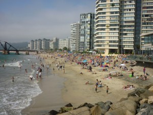 Fog lifting over Vina del Mar beach